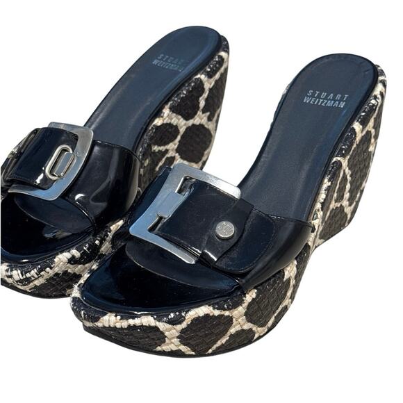 Y2K Stuart Weitzman Platform Animal Print Mary Jane Patent Leather Mules Size 8 - Picture 1 of 9